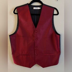 Pierre Cardin Vest Waistcoat Mens Small Red Black Paisley Polyester Button up